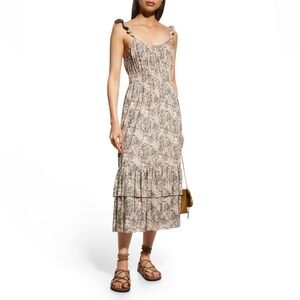 Paige Gisella Abstract Printed Pleated Tiered Midi Dress